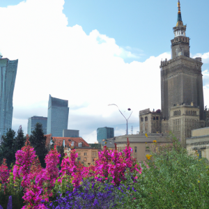 Zdjęcie przedstawia Pałac Kultury i Nauki w Warszawie. Jest to najwyższy budynek w Polsce, a także jeden z najbardziej rozpoznawalnych symboli stolicy.